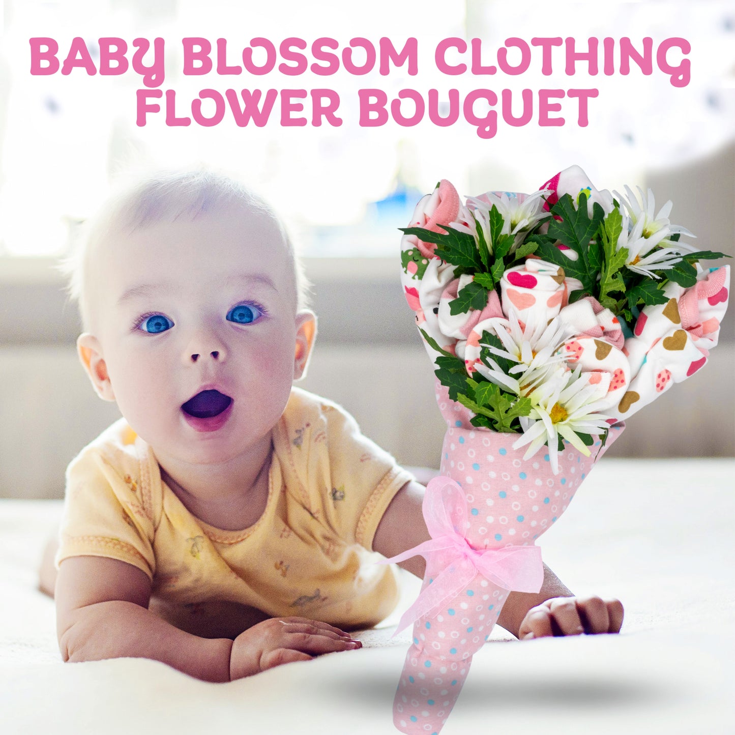 Baby Blossom Clothing Flower Bouquet, New Baby Girl Gift With Baby Clothing Arranged Like Celebration Flowers, Creative Unique Baby Gift For New Parents