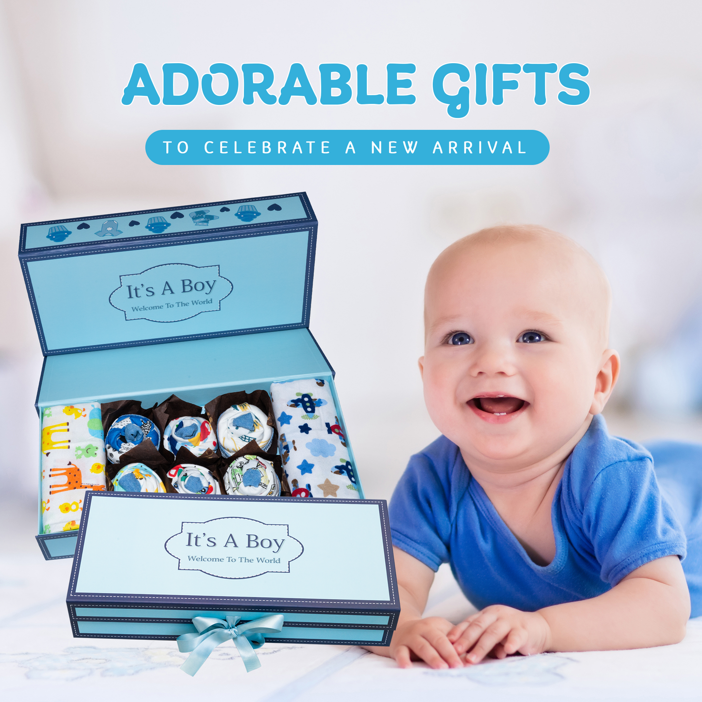 Unique Cupcake Baby Boy Gift, Newborn Gift Set, Adorable New Baby Clothing Gift for Baby Showers, Expecting Moms and New Parents, Blue