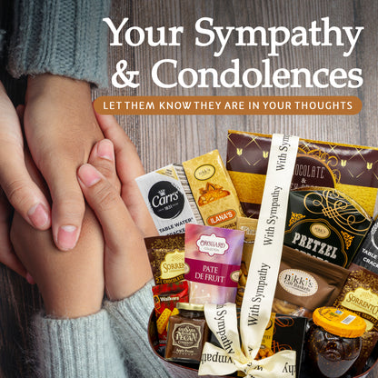 With Sincere Sympathy Condolence Gift Basket for Loss of a Loved One, Elegantly Arranged Gourmet Funeral Basket, Dark Copper Bereavement Care Package for Mourning and Grieving