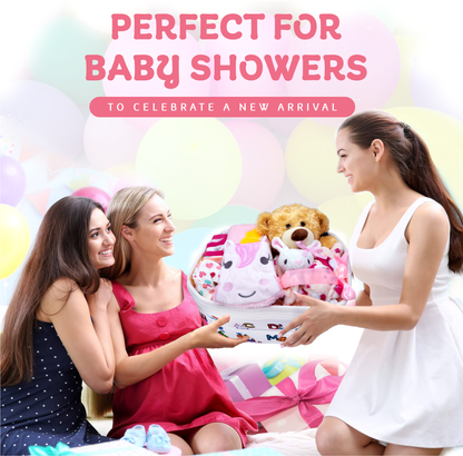 Joyful Arrival Deluxe Baby Girl Gift Basket, 20-Piece Premium New Baby Essentials & Canvas Diaper Tote, Baby Gift Set for Expecting Moms & Baby Showers