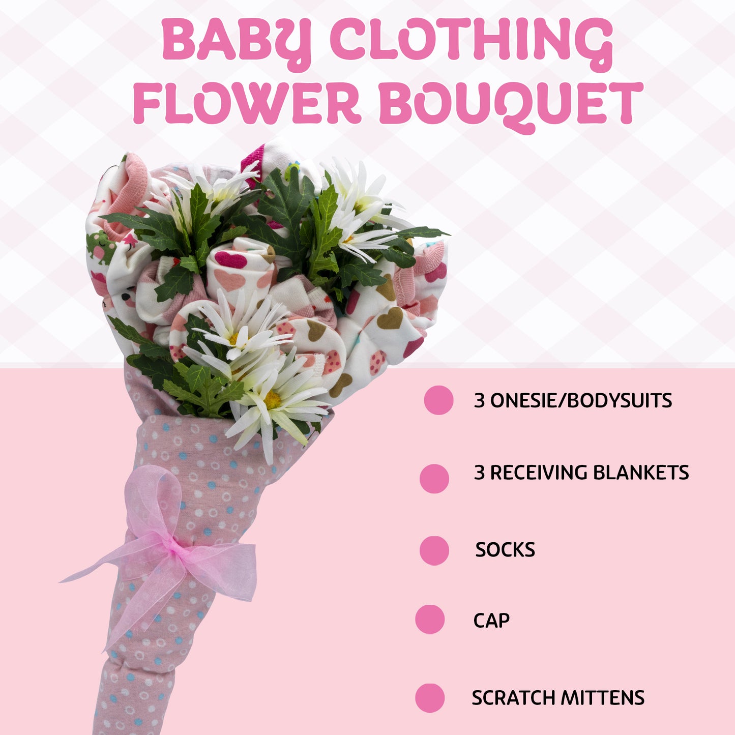 Baby Blossom Clothing Flower Bouquet, New Baby Girl Gift With Baby Clothing Arranged Like Celebration Flowers, Creative Unique Baby Gift For New Parents