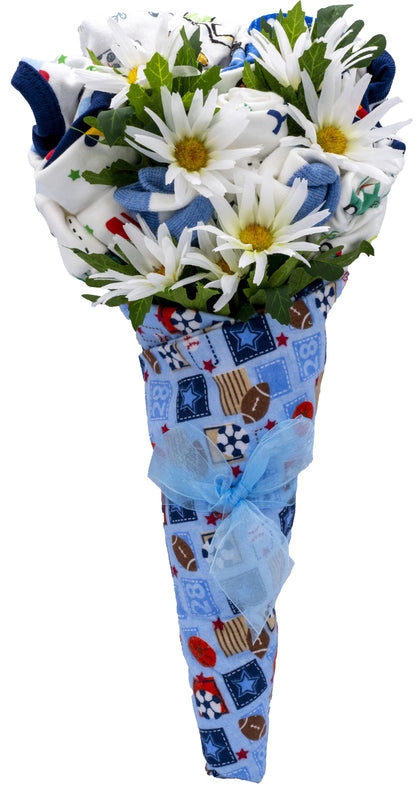 Baby Blossom Clothing Flower Bouquet, New Baby Boy Gift With Baby Clothing Arranged Like Celebration Flowers, Creative Unique Baby Gift For New Parents