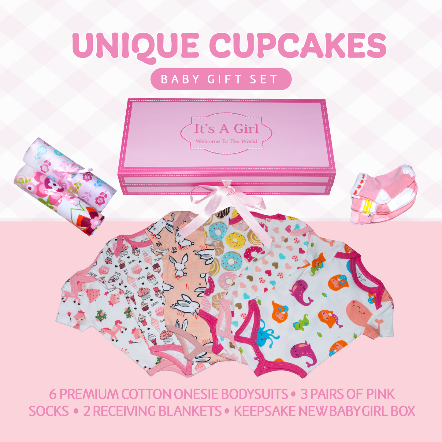 Unique Cupcake Baby Girl Gift, Newborn Gift Set, Adorable New Baby Clothing Gift for Baby Showers, Expecting Moms and New Parents, Pink