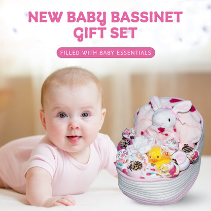 Bassinet New Baby Girl Gift Set, Unique New Baby Present for Expecting Moms, Baby Showers and New Parents, Pink