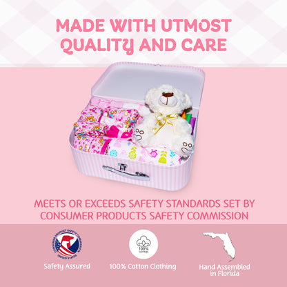 Welcome to The World Baby New Baby Girl Gift Set, Baby Basket Gift Essentials in Unique Keepsake Suitcase Box, Pink/Large