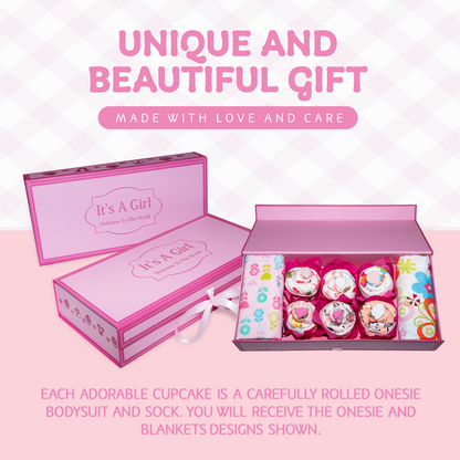 Unique Cupcake Baby Girl Gift, Newborn Gift Set, Adorable New Baby Clothing Gift for Baby Showers, Expecting Moms and New Parents, Pink