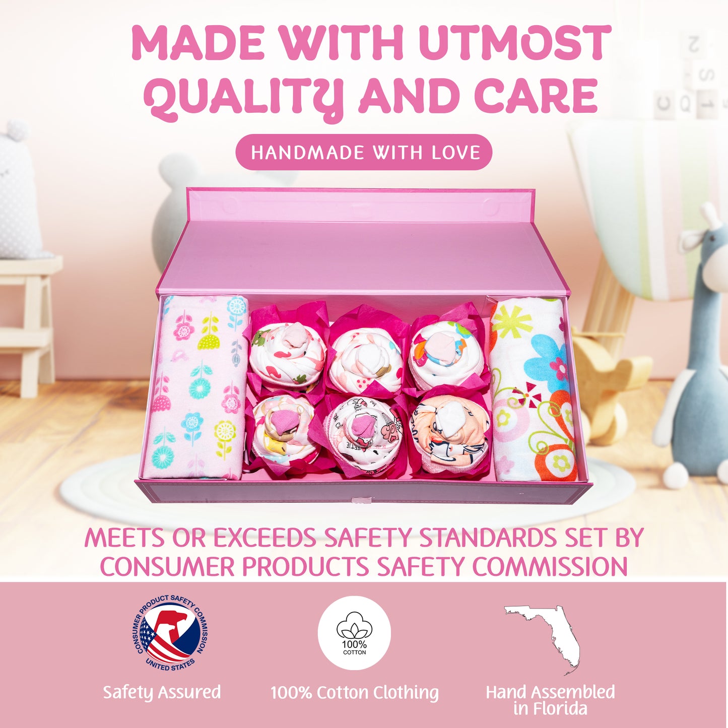 Unique Cupcake Baby Girl Gift, Newborn Gift Set, Adorable New Baby Clothing Gift for Baby Showers, Expecting Moms and New Parents, Pink