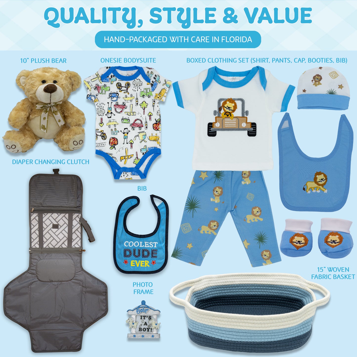 Welcome Home Precious Baby Boy Gift Set, Baby Layette Set with New Baby Boy Essentials, Newborn Baby Gift Set for Expecting Moms, Blue