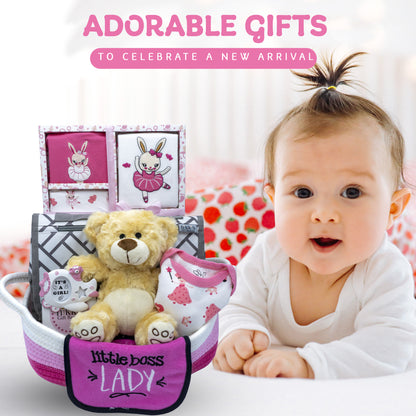 Welcome Home Precious Baby Girl Gift Set, Baby Layette Set with New Baby Girl Essentials, Newborn Baby Gift Set for Expecting Moms, Pink