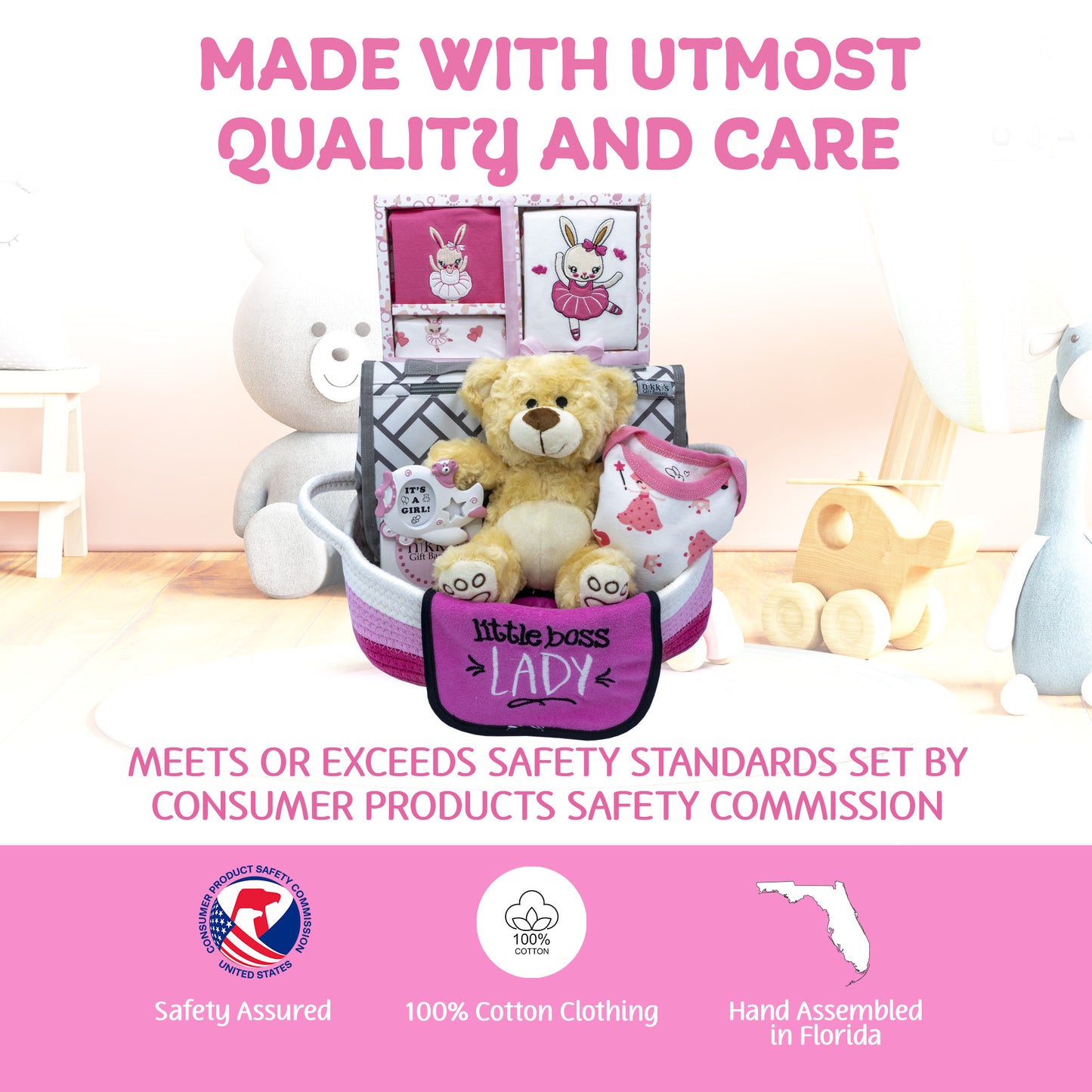 Welcome Home Precious Baby Girl Gift Set, Baby Layette Set with New Baby Girl Essentials, Newborn Baby Gift Set for Expecting Moms, Pink