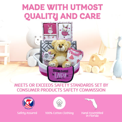 Welcome Home Precious Baby Girl Gift Set, Baby Layette Set with New Baby Girl Essentials, Newborn Baby Gift Set for Expecting Moms, Pink