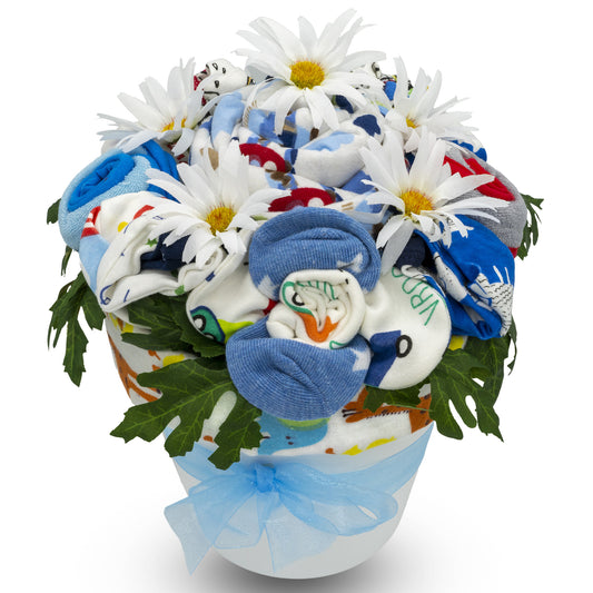 Baby Clothing Flower Bouquet, New Baby Boy Gift Basket with Baby Clothing Arranged Like Celebration Flowers, Creative Unique Baby Gift For New Parents