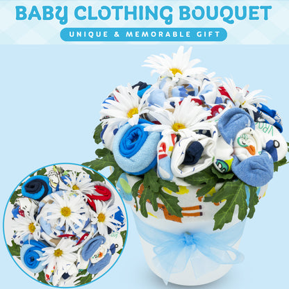 Baby Clothing Flower Bouquet, New Baby Boy Gift Basket with Baby Clothing Arranged Like Celebration Flowers, Creative Unique Baby Gift For New Parents